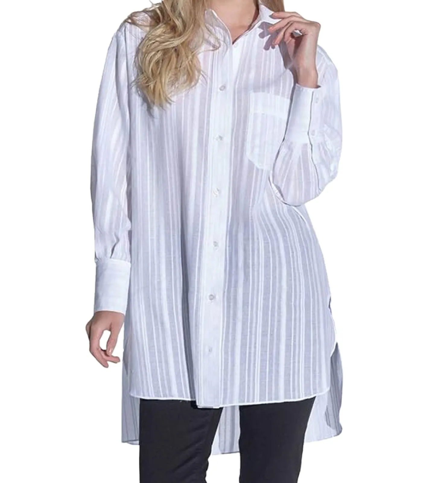 Poloshirts & Blusen*vestino Damen Oversized Bluse im Boyfriend Style Transparent mit Strukturstreifen Sommer-Bluse 900600 Weiß