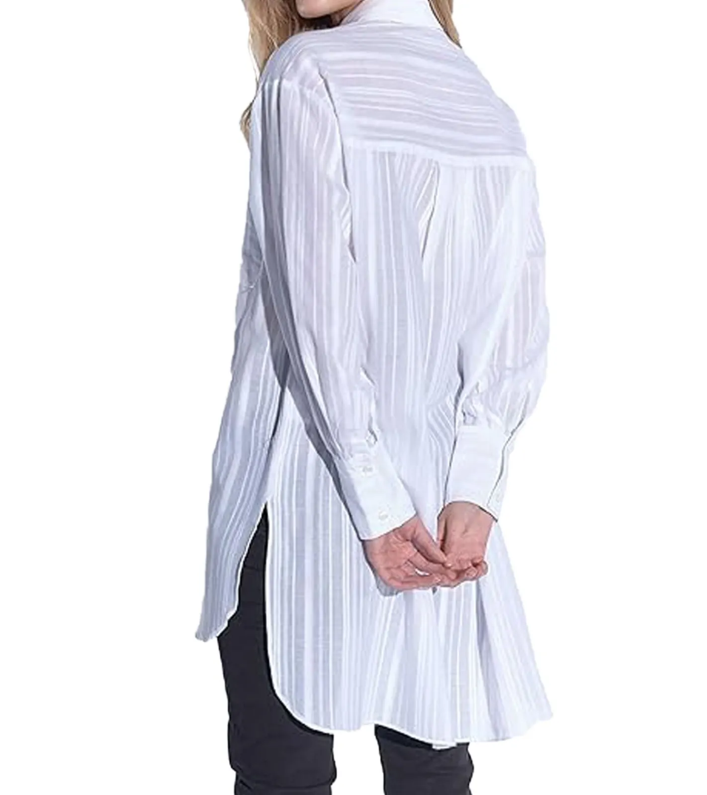 Poloshirts & Blusen*vestino Damen Oversized Bluse im Boyfriend Style Transparent mit Strukturstreifen Sommer-Bluse 900600 Weiß