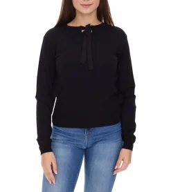 Sweater & Pullover*vestino Damen Pullover mit Schleife Langarm-Shirt Alltags-Pullover 901088 Schwarz