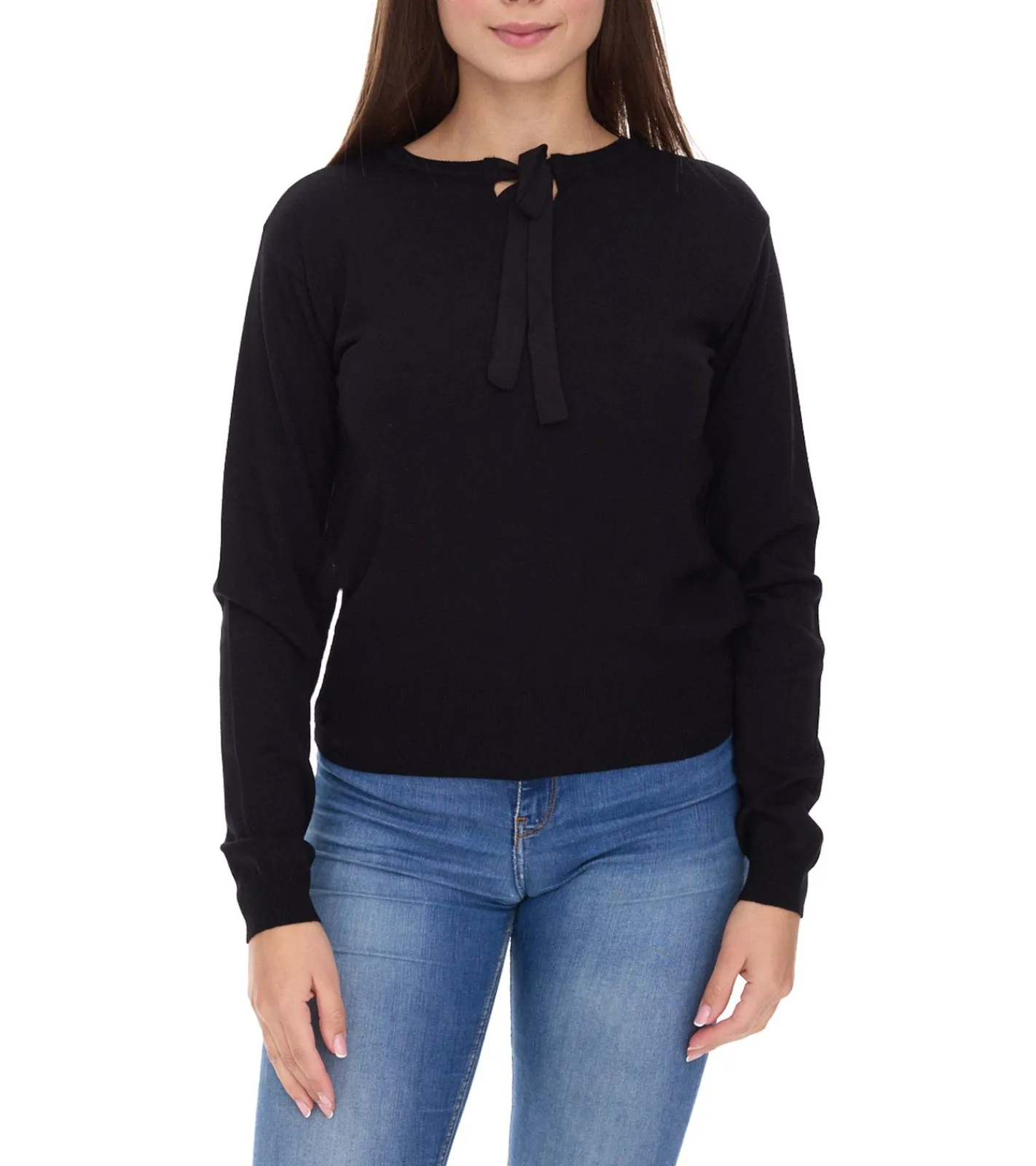 Sweater & Pullover*vestino Damen Pullover mit Schleife Langarm-Shirt Alltags-Pullover 901088 Schwarz