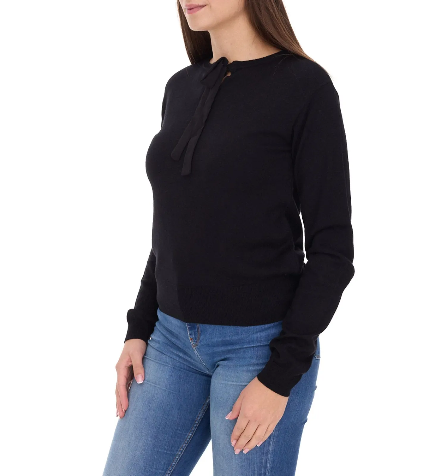 Sweater & Pullover*vestino Damen Pullover mit Schleife Langarm-Shirt Alltags-Pullover 901088 Schwarz