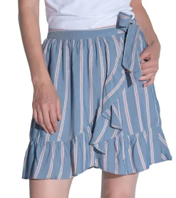 Röcke*vestino Damen Rock in Wickeloptik Sommer-Rock Mini-Rock mit Streifen Jersey-Rock 901189 Hellblau/Weiß/Rot