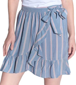Röcke*vestino Damen Rock in Wickeloptik Sommer-Rock Mini-Rock mit Streifen Jersey-Rock 901189 Hellblau/Weiß/Rot