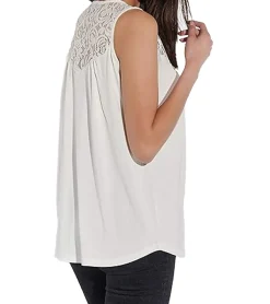 Poloshirts & Blusen*vestino Damen Sommer-Top mit Spitzen-Einsatz Freizeit-Shirt im Boho-Look 900630 Creme-Weiß