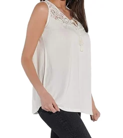 Poloshirts & Blusen*vestino Damen Sommer-Top mit Spitzen-Einsatz Freizeit-Shirt im Boho-Look 900630 Creme-Weiß