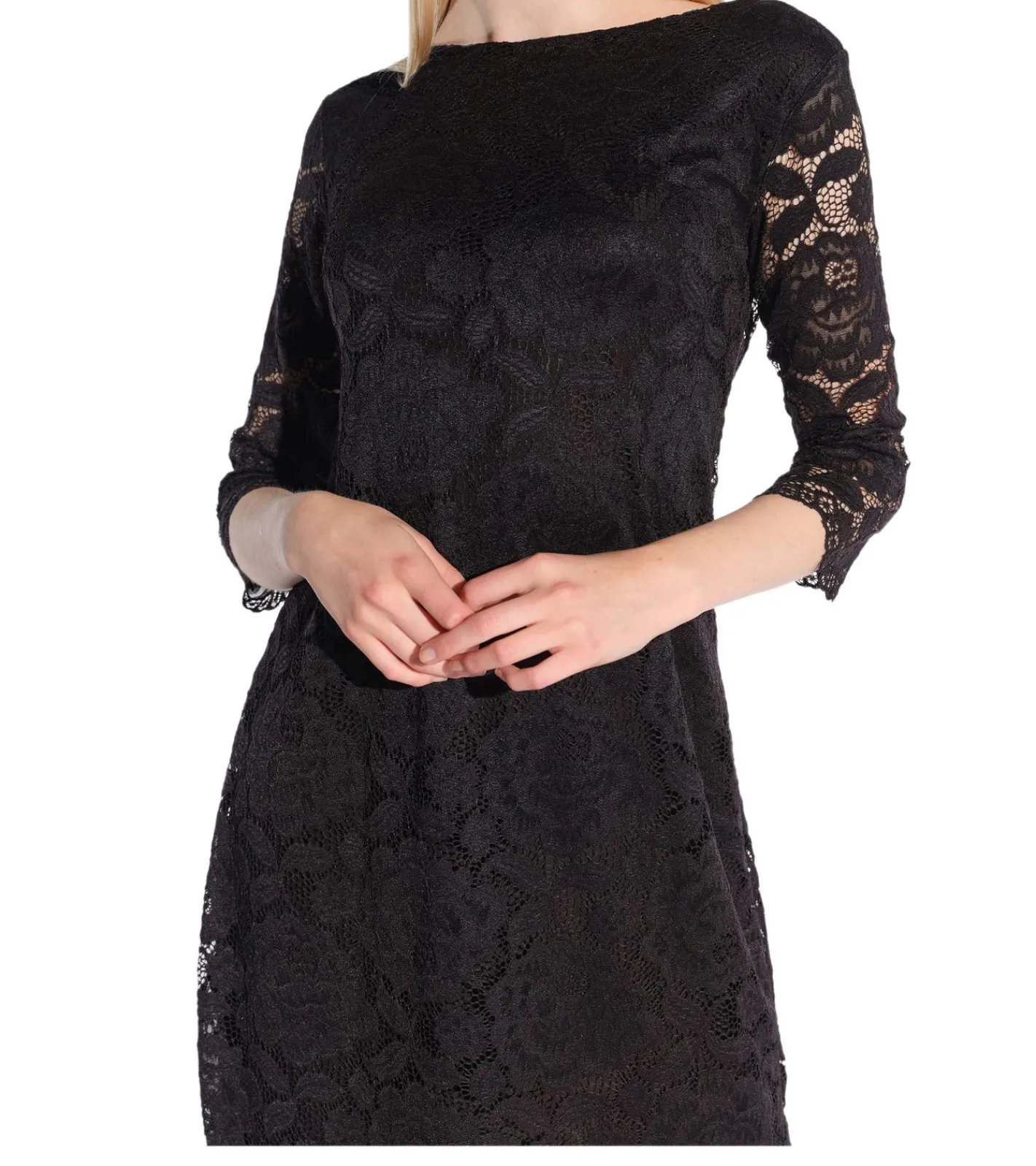 Kleider*vestino Damen Spitzen-Kleid Mini-Kleid Freizeit-Kleid 3/4-Arm 900538 Schwarz