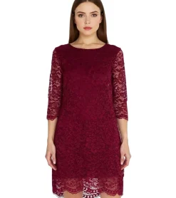 Kleider*vestino Damen Spitzen-Kleid Mini-Kleid Freizeit-Kleid 3/4-Arm 900538 Rot