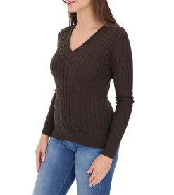 Sweater & Pullover*vestino Damen Strick-Pullover im Zopfmuster Baumwoll-Pullover Freizeit-Sweater 900609 Braun
