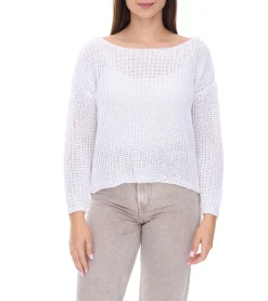 Sweater & Pullover*vestino Damen Strick-Pullover mit Netz-Struktur Alltags-Pulli Sweater 900709 Weiß