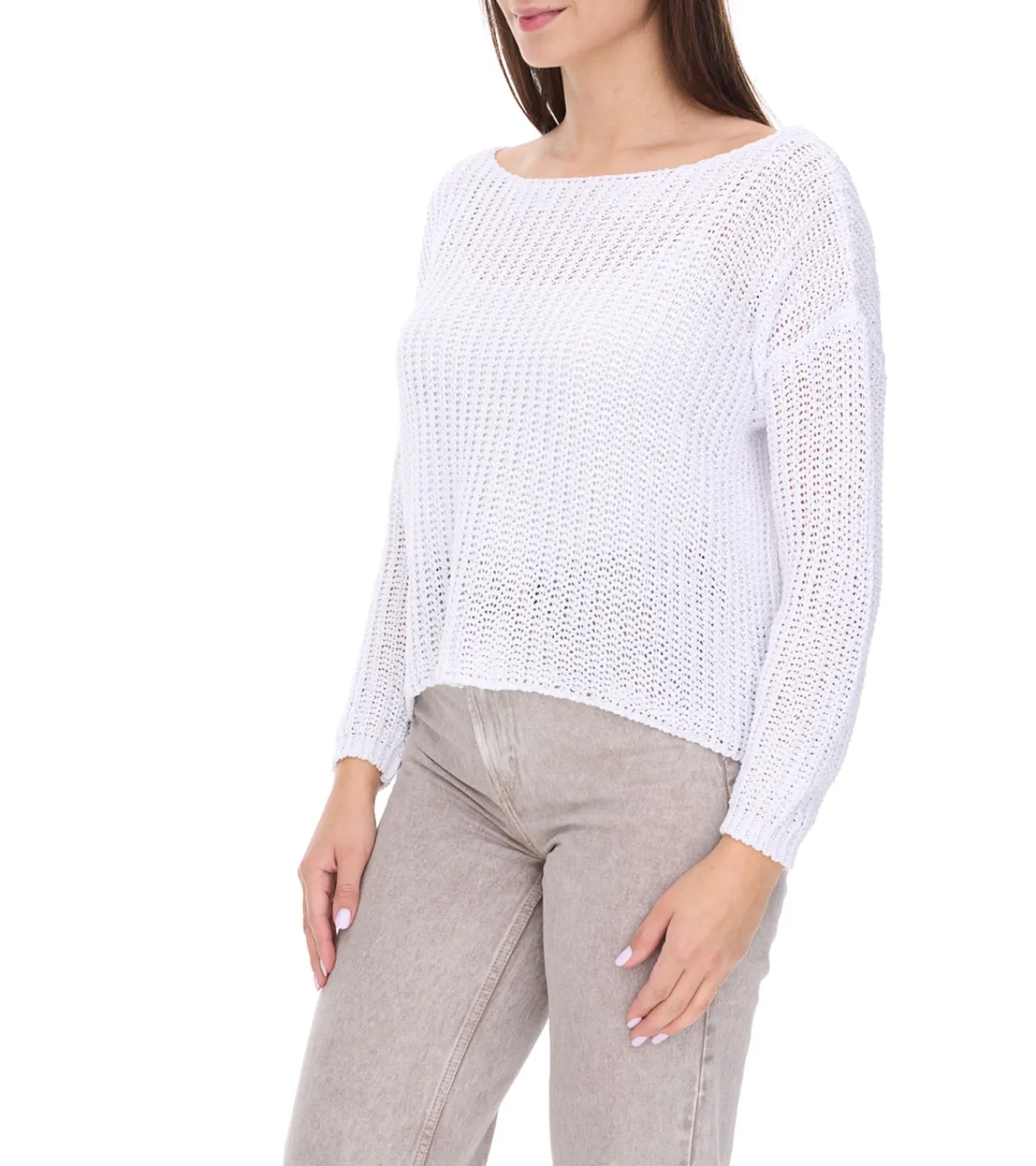 Sweater & Pullover*vestino Damen Strick-Pullover mit Netz-Struktur Alltags-Pulli Sweater 900709 Weiß