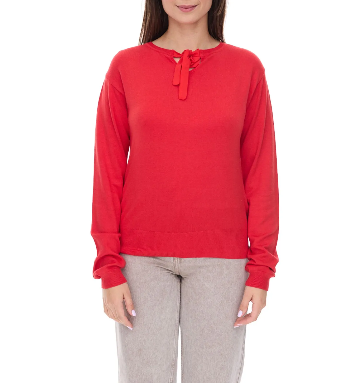 Sweater & Pullover*vestino Damen Strick-Pullover mit Chiffon-Schleife Alltags-Pullover Sweater 901088 Rot