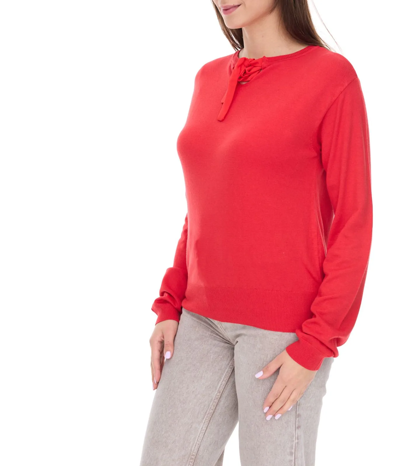 Sweater & Pullover*vestino Damen Strick-Pullover mit Chiffon-Schleife Alltags-Pullover Sweater 901088 Rot
