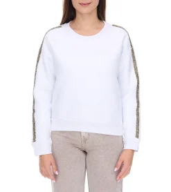 Sweater & Pullover*vestino Damen Sweatshirt Baumwoll-Shirt mit Strassband Pullover 900299 Weiß