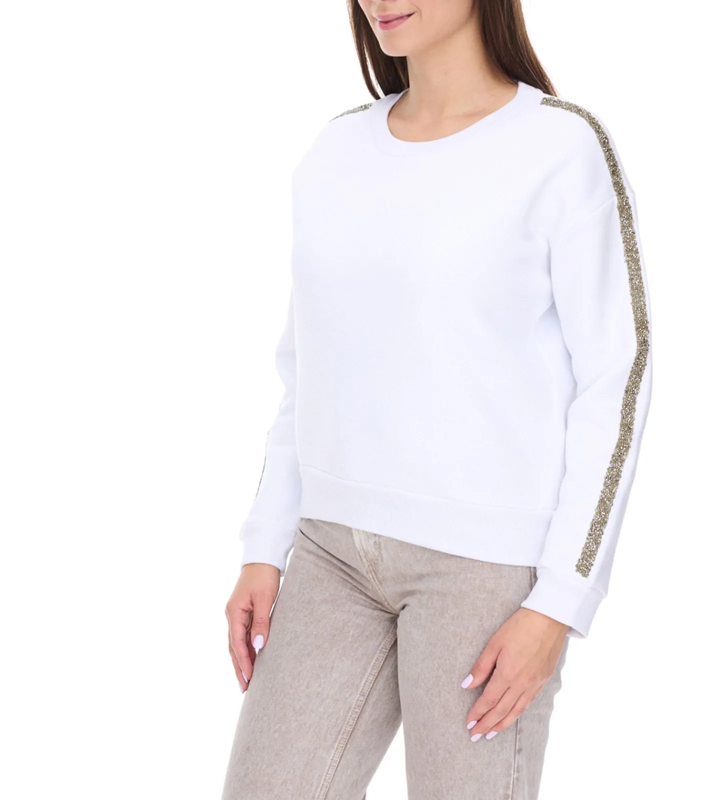 Sweater & Pullover*vestino Damen Sweatshirt Baumwoll-Shirt mit Strassband Pullover 900299 Weiß