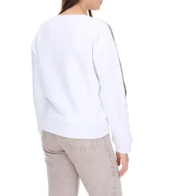 Sweater & Pullover*vestino Damen Sweatshirt Baumwoll-Shirt mit Strassband Pullover 900299 Weiß