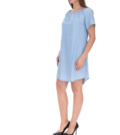 Kleider*vestino Damen Tunika-Kleid lose fallende Form Mini-Kleid Kurzarm-Kleid 900568 Hellblau