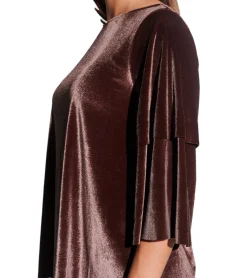 Sweater & Pullover|Tops & T-Shirts*vestino Damen weiches Samt-Shirt mit verspielten Volant-Ärmeln Freizeit-Shirt 901389 Braun