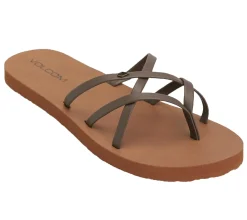 Zehentrenner & Sandalen*VOLCOM New School II Damen Zehen-Trenner mit EVA Fußbett Sommer-Latschen W0812004 BRN Braun
