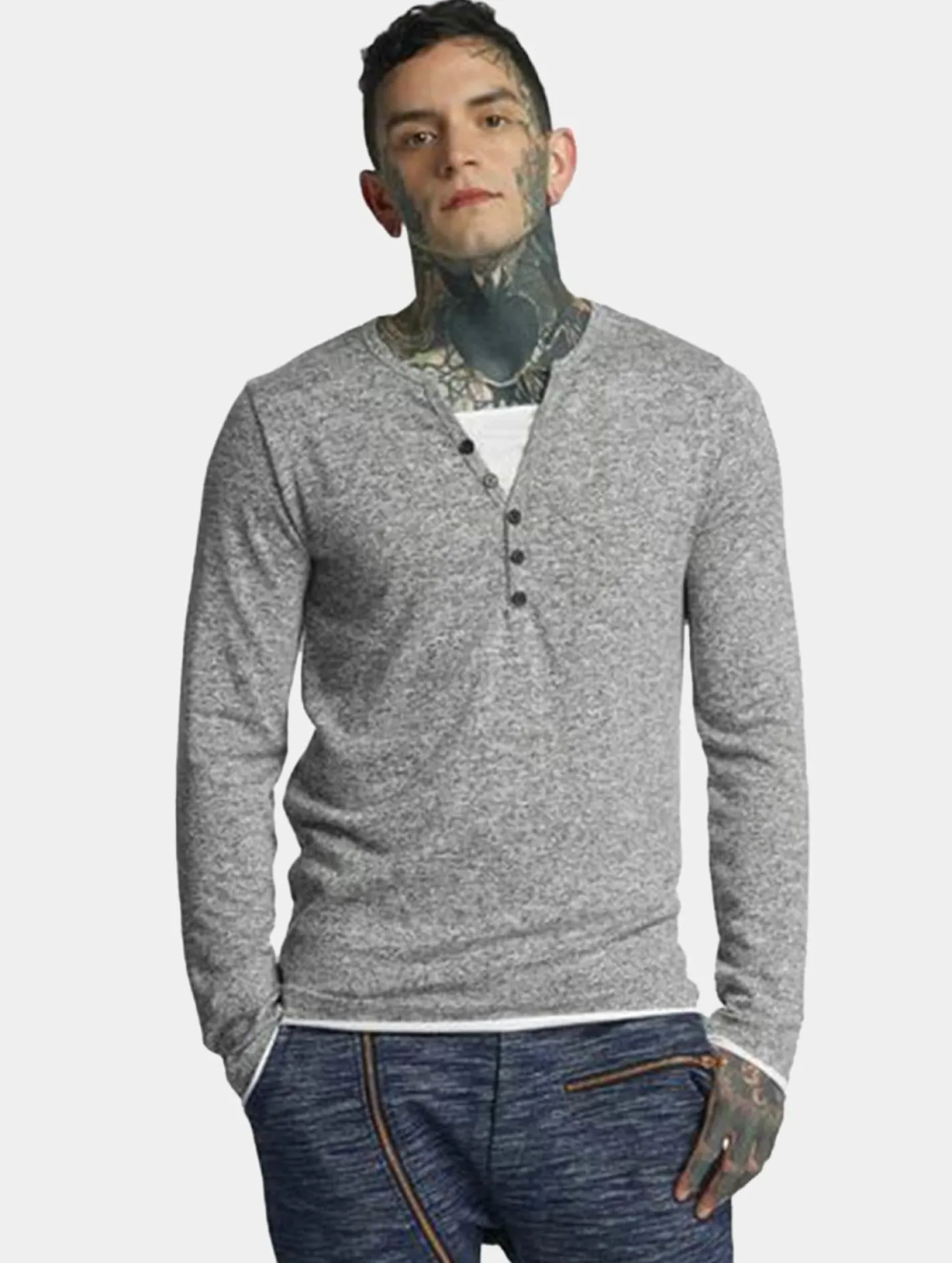 Pullover & Sweater*vsct Buttoned Double Optic Longsleeve grau