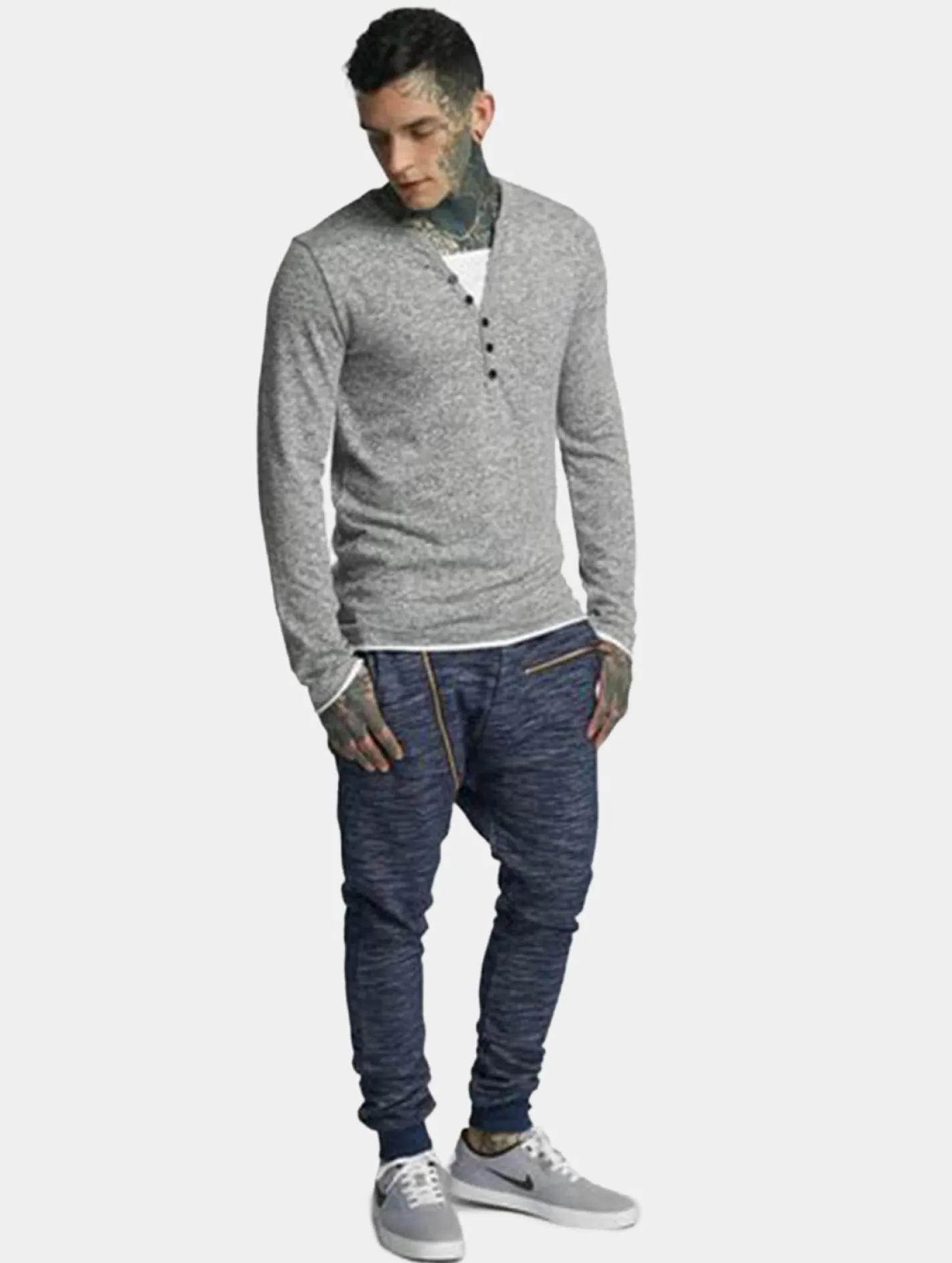 Pullover & Sweater*vsct Buttoned Double Optic Longsleeve grau