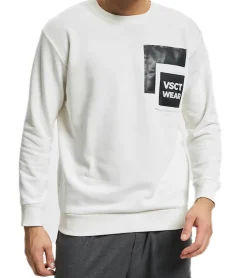 Pullover & Sweater*vsct Clubwear Herren Crew-Neck Pullover mit Logo-Patch auf der Brusttasche Sweat-Shirt 5643317 Weiß
