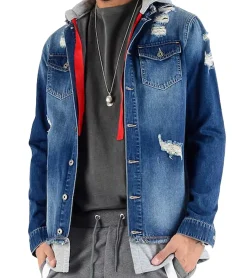 Jacken & Mäntel*vsct Clubwear Herren 2-in-1 Denim-Jacke im Used-Look Jeans-Jacke 564311I Blau/Grau