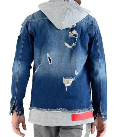 Jacken & Mäntel*vsct Clubwear Herren 2-in-1 Denim-Jacke im Used-Look Jeans-Jacke 564311I Blau/Grau