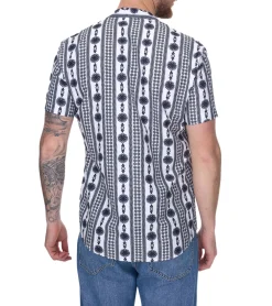 T-Shirts & Tank Tops*vsct Clubwear Herren Shirt mit Allover Geomatrix-Muster Kurzarm-Shirt mit Knopfleiste 5643309 Weiß/Schwarz