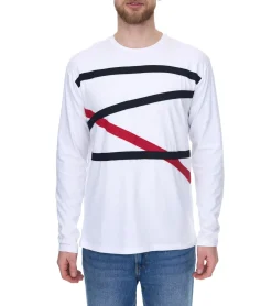 Pullover & Sweater*vsct Herren Longsleeve Baumwoll-Pullover mit farbigen Akzenten Rundhals-Pullover Langarm-Shirt D5643061L Weiß