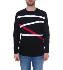 Pullover & Sweater*vsct Herren Longsleeve Baumwoll-Pullover mit farbigen Akzenten Rundhals-Pullover Langarm-Shirt D5643062L Schwarz