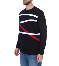 Pullover & Sweater*vsct Herren Longsleeve Baumwoll-Pullover mit farbigen Akzenten Rundhals-Pullover Langarm-Shirt D5643062L Schwarz