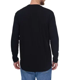 Pullover & Sweater*vsct Herren Longsleeve Baumwoll-Pullover mit farbigen Akzenten Rundhals-Pullover Langarm-Shirt D5643062L Schwarz