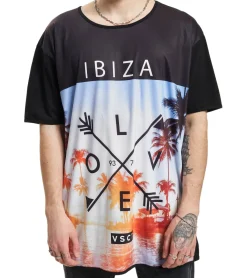 T-Shirts & Tank Tops*vsct Ibiza Love Herren Baumwoll T-Shirt mit großem Strand-Print Rundhals-Shirt 5643296 Schwarz