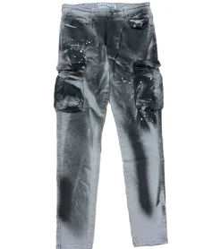 Jeans & Hosen*vsct Keanu Herren Slim-Fit Cargo-Hose im Destroyed-Look Denim-Jeans mit Farbspritzer D5643250 Grau