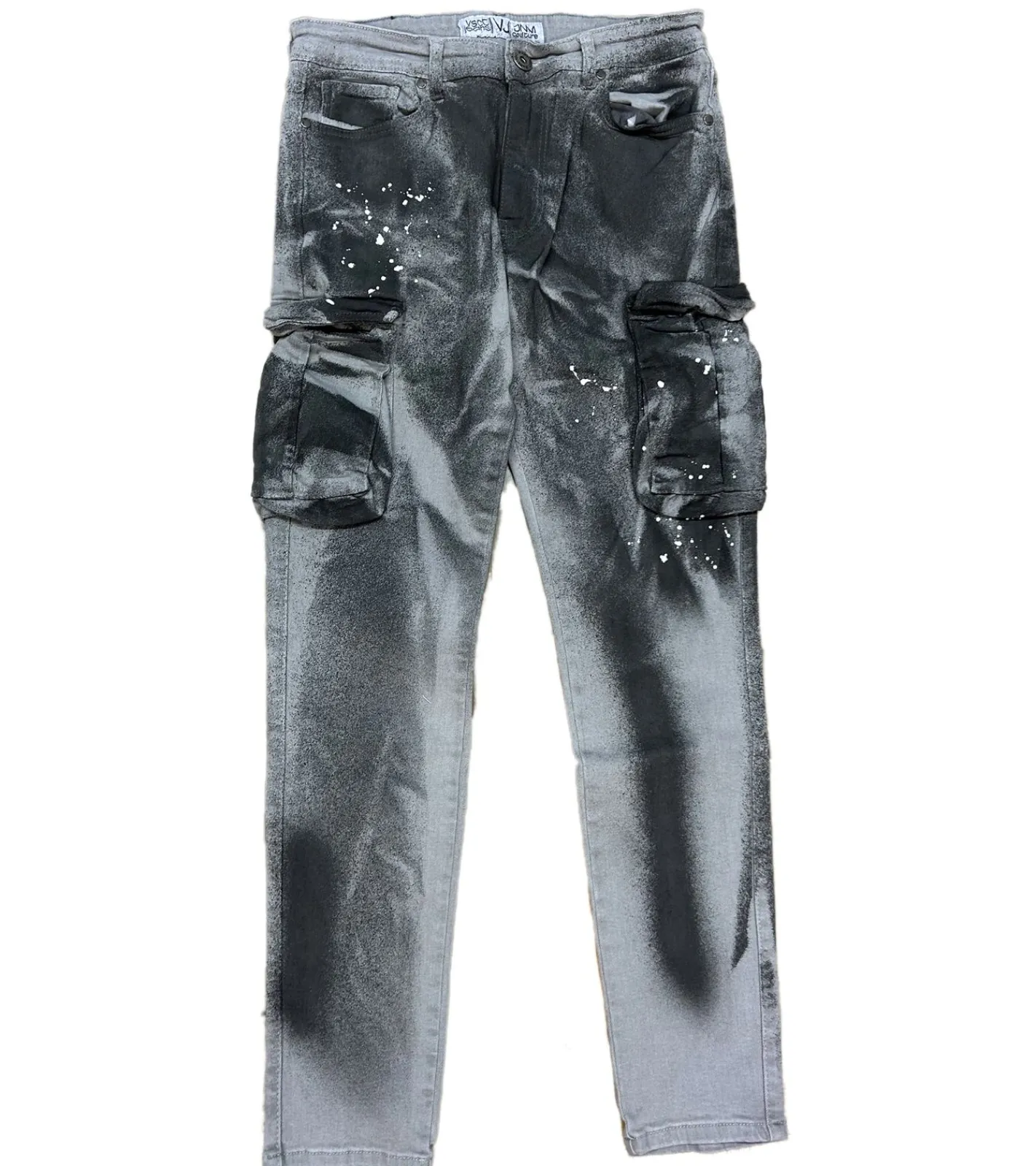 Jeans & Hosen*vsct Keanu Herren Slim-Fit Cargo-Hose im Destroyed-Look Denim-Jeans mit Farbspritzer D5643250 Grau