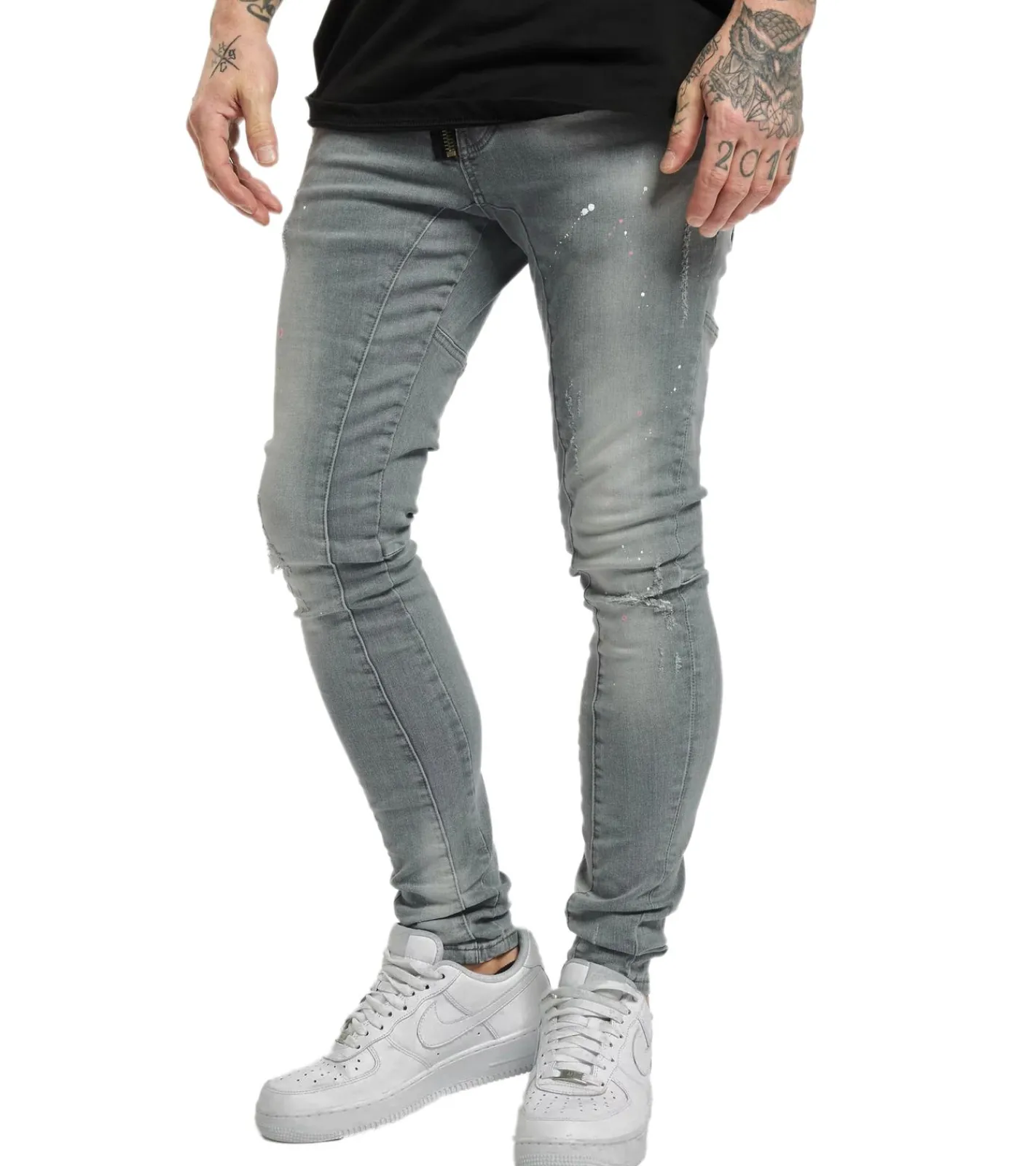 Jeans & Hosen*vsct Keanu Herren Slim-Fit Jeans im Destroyed-Look Denim-Hose mit Farbspritzer D5643094 Grau