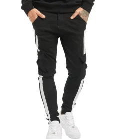Jeans & Hosen*vsct Keanu Mega Stripe Herren Cargo-Hose mit seitlichen Streifen Jeans mit Beintaschen Denim D5642800 Schwarz