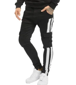Jeans & Hosen*vsct Keanu Mega Stripe Herren Cargo-Hose mit seitlichen Streifen Jeans mit Beintaschen Denim D5642800 Schwarz