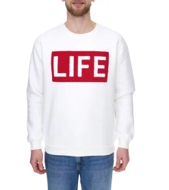 Pullover & Sweater*vsct Life Herren Rundhals-Pullover mit Flock-Patch auf Brust Sweater 5642974 Ecru/Weiß