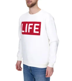 Pullover & Sweater*vsct Life Herren Rundhals-Pullover mit Flock-Patch auf Brust Sweater 5642974 Ecru/Weiß