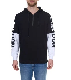 Pullover & Sweater*vsct LonDon 2In1 Herren Hoodie im 2-in-1-Look Baumwoll Kapuzen-Pullover 5643325 Schwarz/Weiß