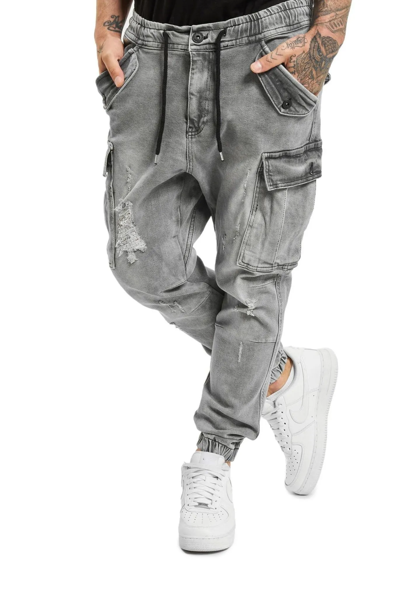 Jeans & Hosen*vsct Norman Baggy Cargohose Grau Sky Used