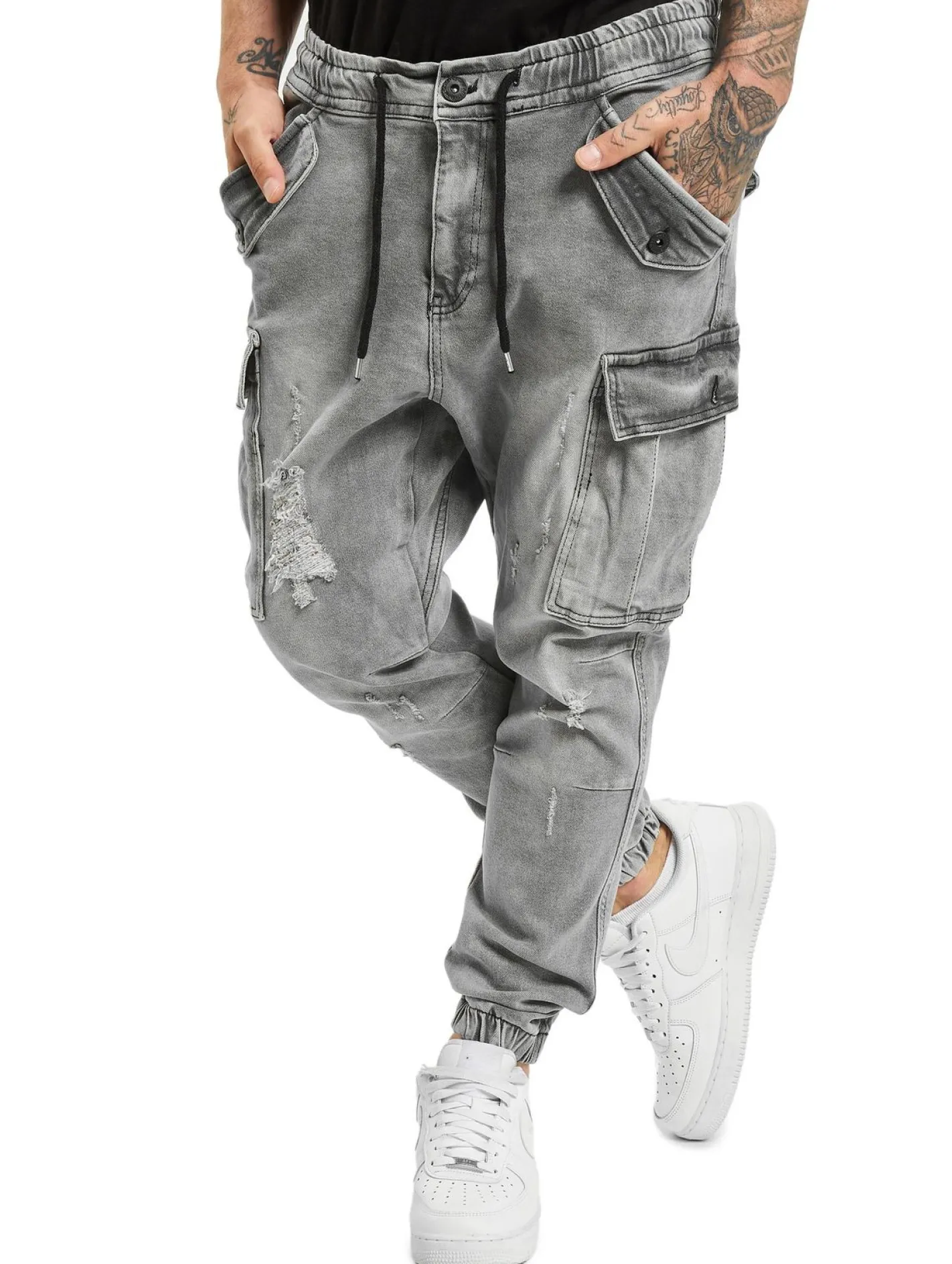 Jeans & Hosen*vsct Norman Baggy Cargohose Grau Sky Used
