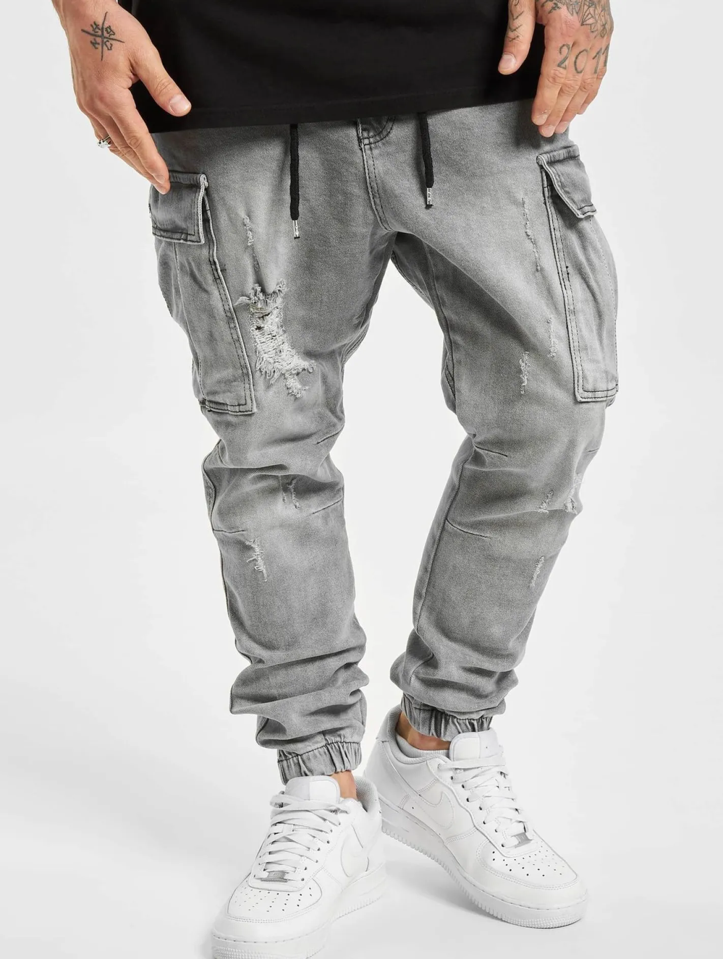 Jeans & Hosen*vsct Norman Baggy Cargohose Grau Sky Used