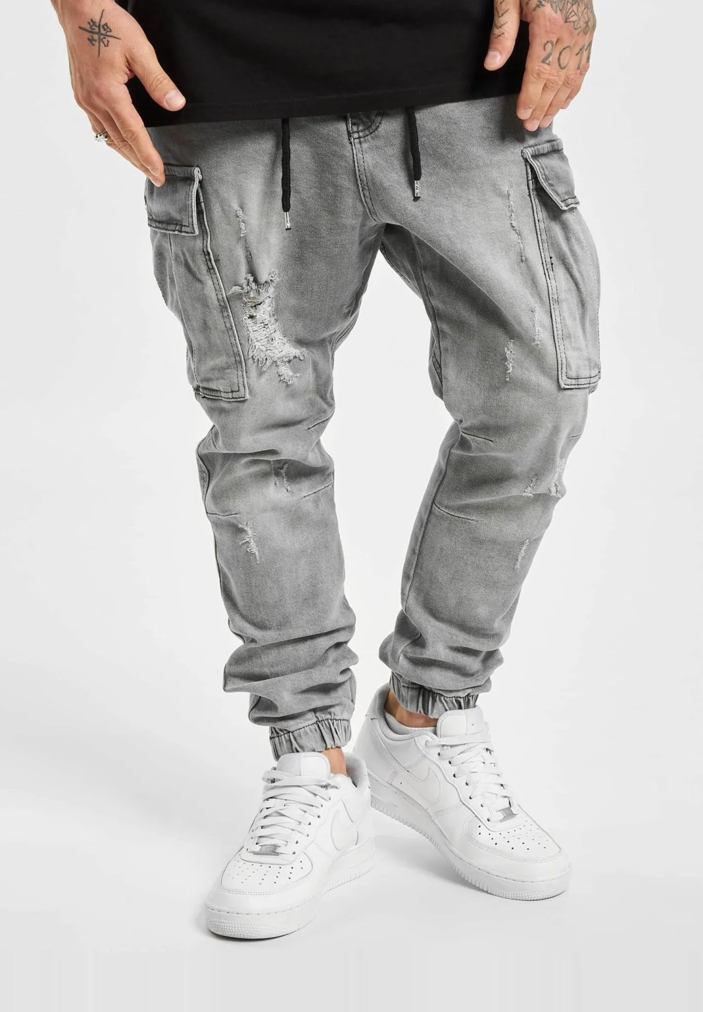 Jeans & Hosen*vsct Norman Baggy Cargohose Grau Sky Used