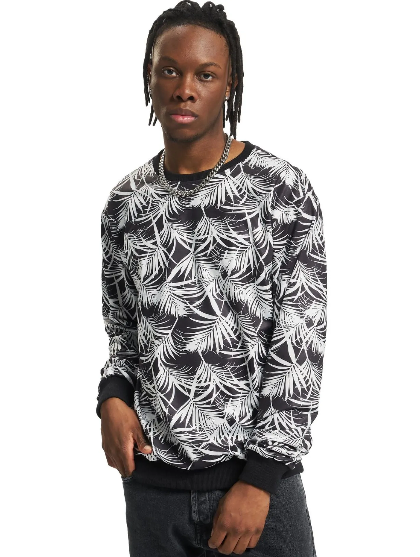 Pullover & Sweater*vsct Palmleaf Rundhals-Sweatshirt Schwarz/Weiß