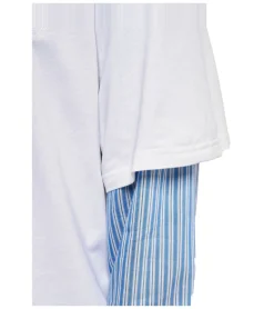 Große Größen|Poloshirts & Blusen*Wales Bonner Yé Yé Hybrid-Shirt Herren Hemd mit Seidenmischgewebe Langarm-Shirt Weiß/Blau