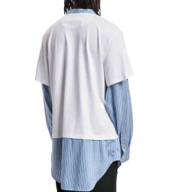 Große Größen|Poloshirts & Blusen*Wales Bonner Yé Yé Hybrid-Shirt Herren Hemd mit Seidenmischgewebe Langarm-Shirt Weiß/Blau