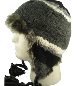 Caps & Mützen*BioworldMerch warme Mütze Damen und Herren Kopfbedeckung mit Kunstfell und Fleecefutter BR150259PLB Schwarz/Grün/Grau/Weiß