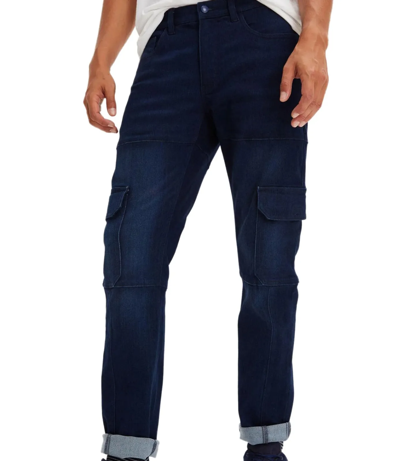 Große Größen|Jeans & Hosen*O46bpx warmhaltende Herren Thermo-Jeans im Cargo-Stil Denim-Hose Straight Leg 924006 Kurzgröße Dunkel-Blau